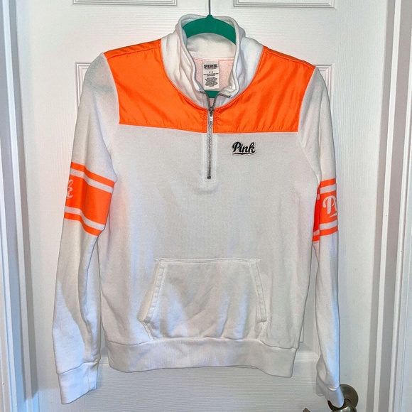 VS Pink Perfect Quarter Zip Sweatshirt Neon Orange - Picture 3 of 8